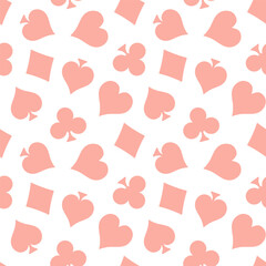 Seamless pattern with pink playing card symbols