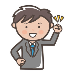 ガッツポーズでやる気を見せる若い男性ビジネスマンのイラスト