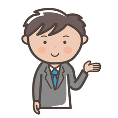 説明や案内をする若い男性ビジネスマンのイラスト
