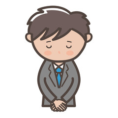 頭を下げて謝る若い男性ビジネスマンのイラスト