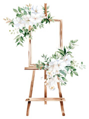 PNG Elegant floral frame on easel