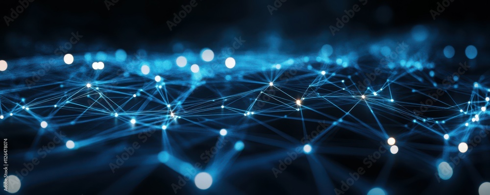 Poster abstract digital network circuit board background banner with glowing light and connecting data dots