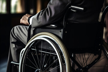 Obraz premium Image of handsome man on wheelchair living regardless of disability generative AI