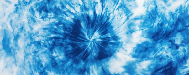 Abstract tie-dye pattern in blue and white, featuring swirling designs with high contrast for a dynamic look