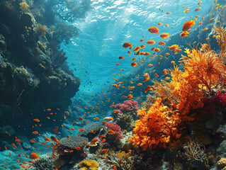 Fototapeta premium Vibrant Underwater Coral Reef Scene