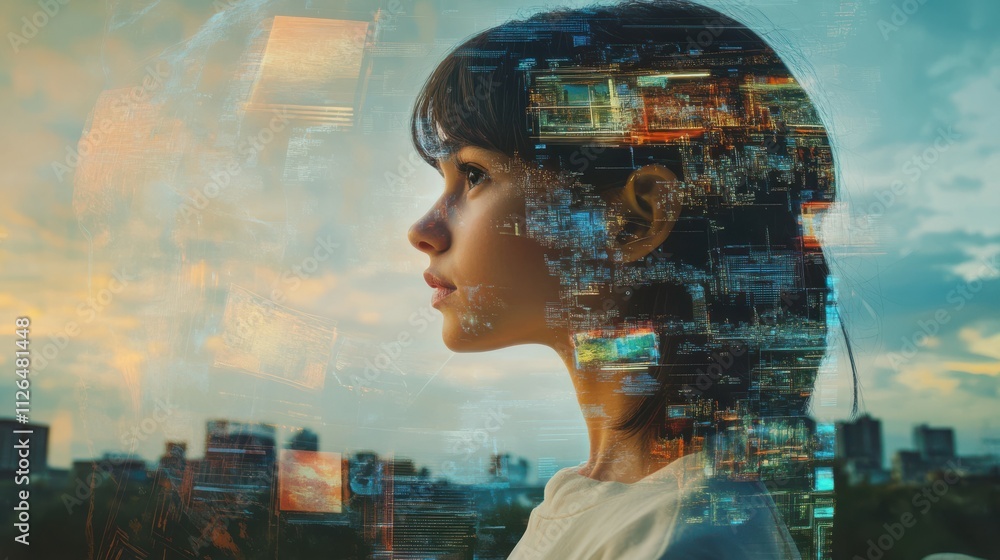 Poster ai-powered image recognition technology, illustrating the creation of deep fake images and the manip