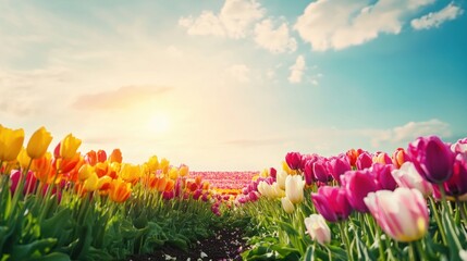 Tulips field under the sun