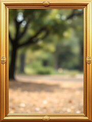 Golden Frame Encapsulating Autumn Park Scenery. AI Generated