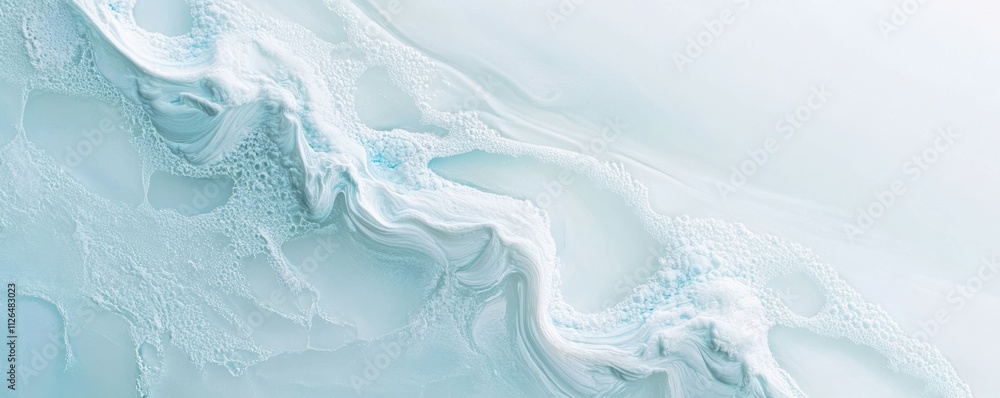 Wall mural Closeup of an ice surface with intricate patterns and textures. Light blue background backdrop