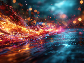 Fototapeta premium Dynamic A night scene with a car and the lights on it