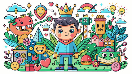 Naklejka premium Playful Doodle with Nature Element Illustration