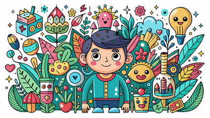 Playful Doodle with Nature Element Illustration