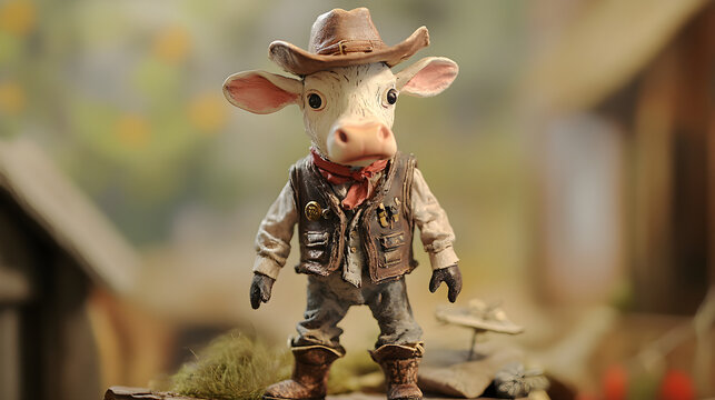 Tiny Bovine Cowboy - Whimsical Western Attire on a Miniature Cow