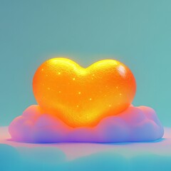 Fototapeta premium minimalist product photography of golden heart resting lightly in cloud glowing softly and exuding elegance