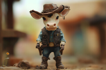 Tiny Bovine Cowboy - Whimsical Western Attire on a Miniature Cow