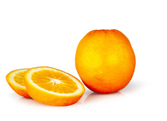 Orange and slices isolated on a white background, contour