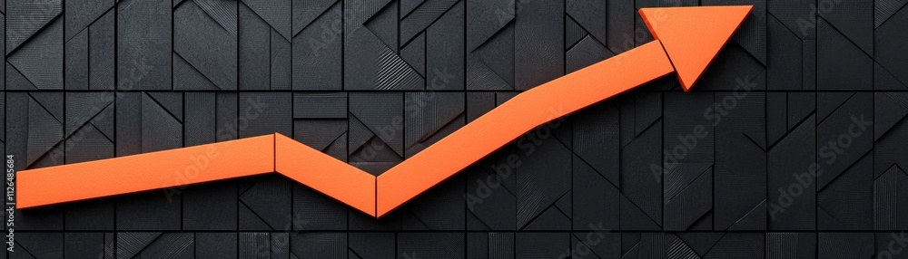 Poster a dynamic graph with an upward trend, featuring a vibrant orange line against a textured black backg
