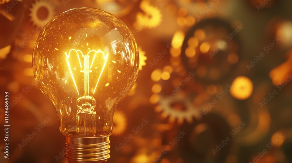 Poster conceptual image of a lightbulb and gears symbolizing effectiveness and creativity. ideal for illust