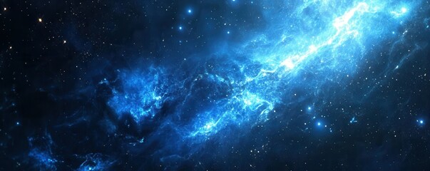 Fototapeta premium Abstract futuristic background with blue glowing light rays, stars, and space. Digital technology concept with a starry sky, black hole, or wormhole in the universe, big data connection.