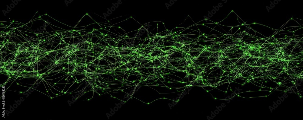 Aufkleber abstract digital background with glowing lines and dots forming a network, black backdrop with green