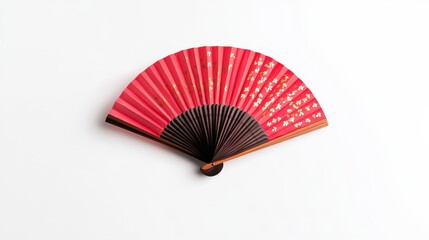 Elegant red silk hand fan adorned with golden cherry blossoms showcasing traditional craftsmanship