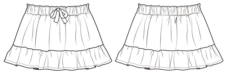 illustration of a baby wear skirt, toddler kids, infant baby, sleep full bodysuit, fashion flat sketch, vector illustration, cad, technical drawing, flat drawing, template, mockup.