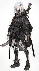 Naklejka premium Cyberpunk Girl with Katana and Gun
