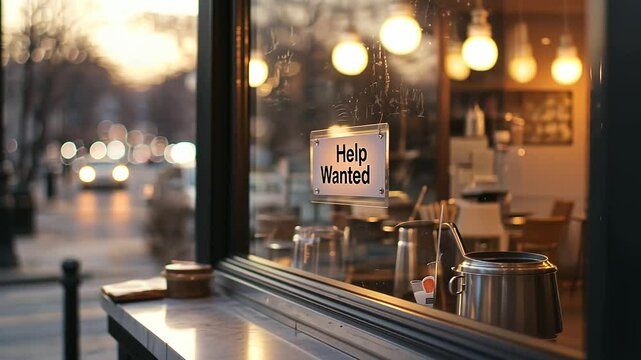 Help Wanted Sign on Diner Window