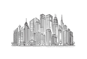 Obraz premium line drawing of Modern cityscape. buildings isolated minimalistic illustration.
