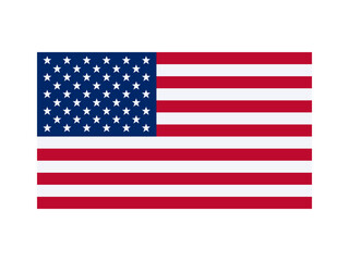 USA national flag isolated on white. Official colors and image of Stars and Stripes, simple flat design. Vector clipart or icon for american events and news illustration, travel or politics banner.