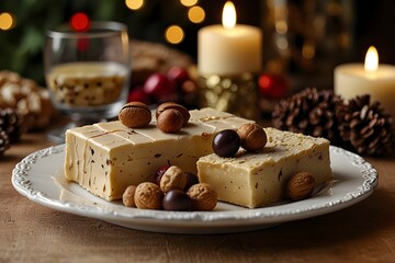 christmas cake with chocolate and nuts