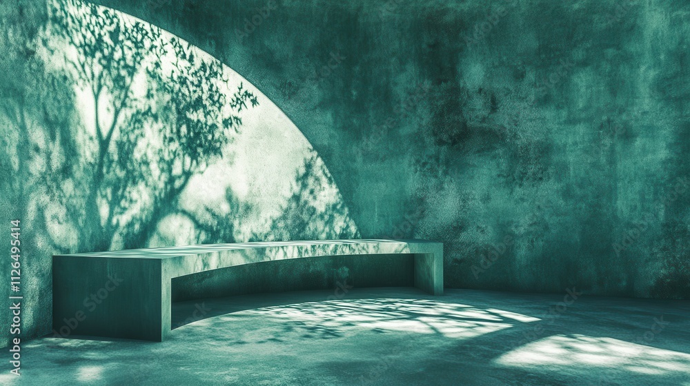 Poster abstract turquoisecolored empty concrete interior with grunge textures round and curved structures l