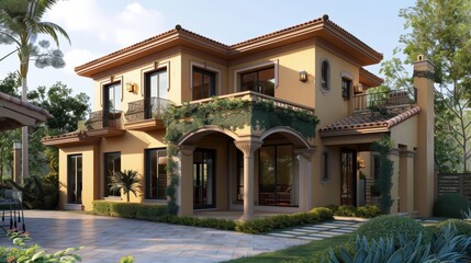 Fototapeta premium Luxury Mediterranean Villa: Stunning Home Architectural Design