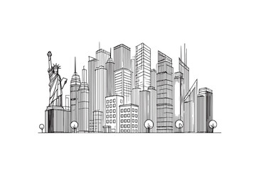 Obraz premium line drawing of Modern cityscape. buildings isolated minimalistic illustration.