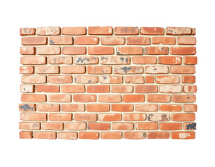 Fototapeta premium Rustic Brick Wall Isolated on White Background, Textured Construction Material Design, PNG Transparent.