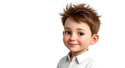 Young kid model for child-friendly skincare, haircare, or cosmetic products. Isolated on white background