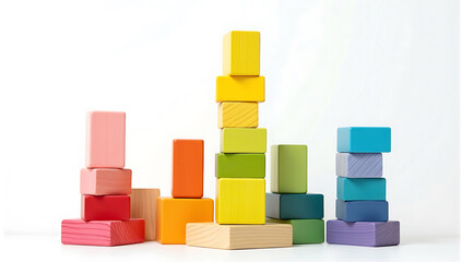 Colorful wooden blocks, Abstract geometric composition, Rainbow palette, Minimalist arrangement