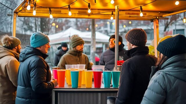 Dans�la Giving Drinks in Colorful Cups