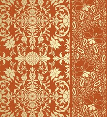 wedding card design, traditional paisley floral pattern , royal India	