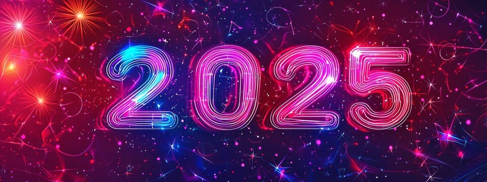 Energetic and Festive 2025 New Year with Vibrant Fireworks and Glowing Lights