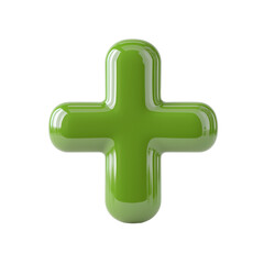 Obraz premium 3D icon of green medical cross or plus sign with glossy surface isolated on transparent background