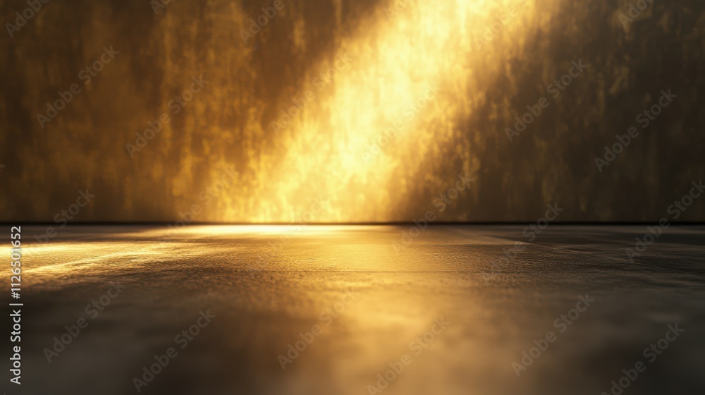Poster bright golden shine projected onto a dark wall and floor creating a blurred background with an ombre