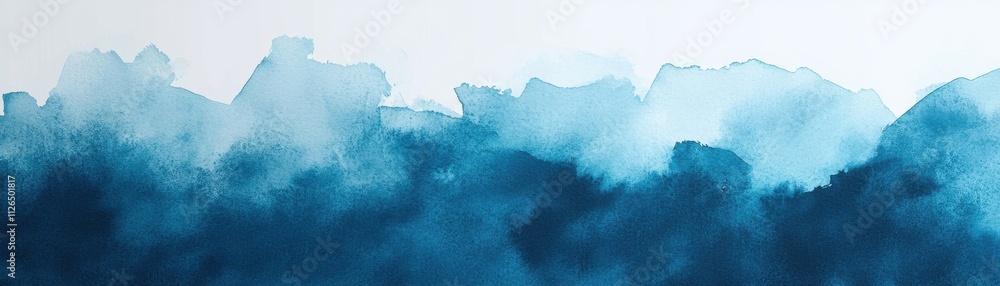 Poster a serene blue watercolor gradient with soft, abstract waves creating a tranquil and calming atmosphe