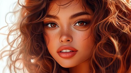 Naklejka premium beautiful brown young woman. beauty portrait of pretty girl with Heathy hair