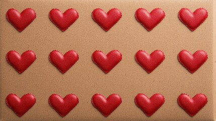 Red Hearts on Brown Background with Textured Surface for Valentine's Day Decor