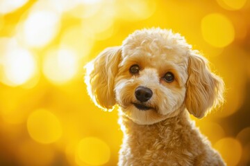 adorable dog with a soft coat in a warm golden background