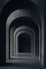 Naklejka premium A minimalist, dark gray background with an architectural structure made of concrete arches, in a cinematic style