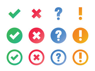 Set of Check Mark, Cross Shape, Question Mark and Exclamation Point Symbols