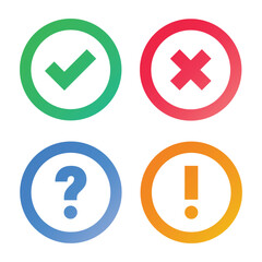 Set of Check Mark, Cross Shape, Question Mark and Exclamation Point Symbols