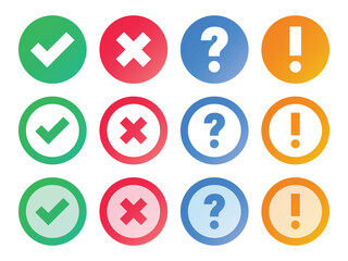 Set of Check Mark, Cross Shape, Question Mark and Exclamation Point Symbols